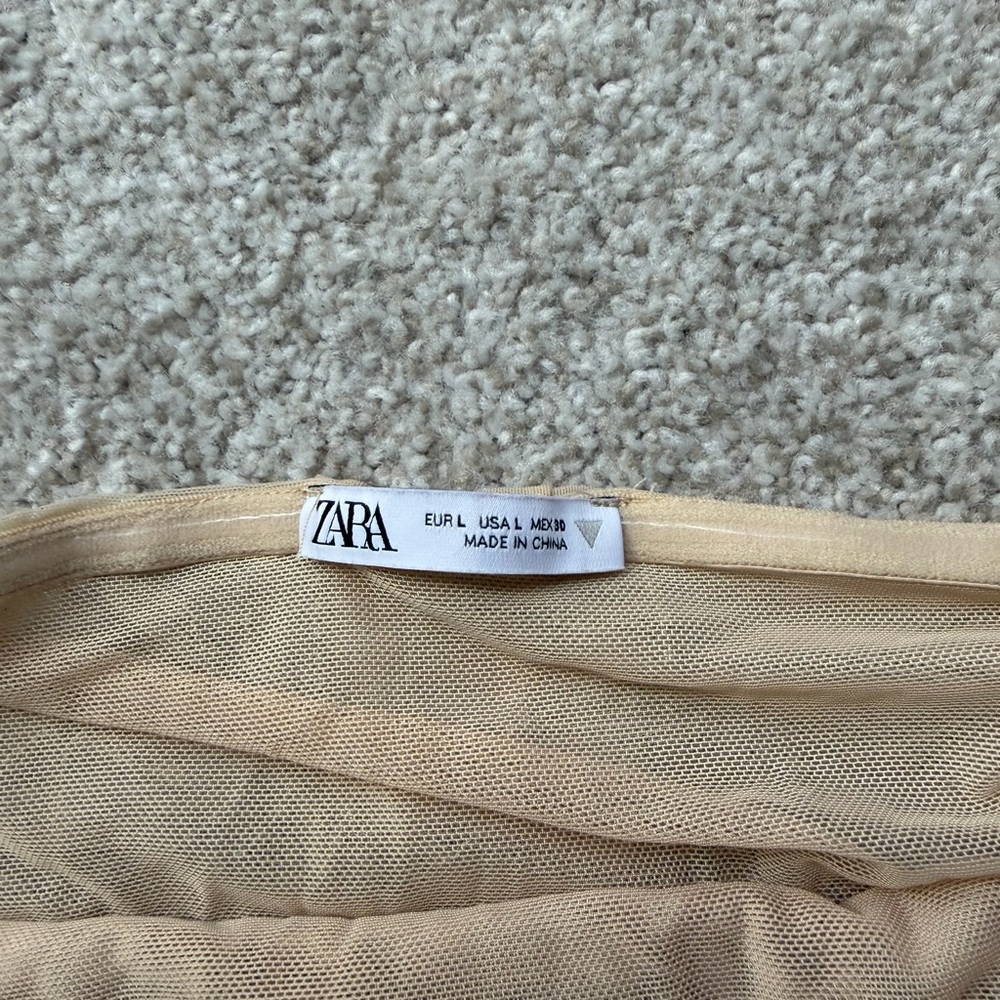 Zara Beige Tan Brown Beaded Floral Tube Top Blouse With Neck Scarf Large - Picture 3 of 4